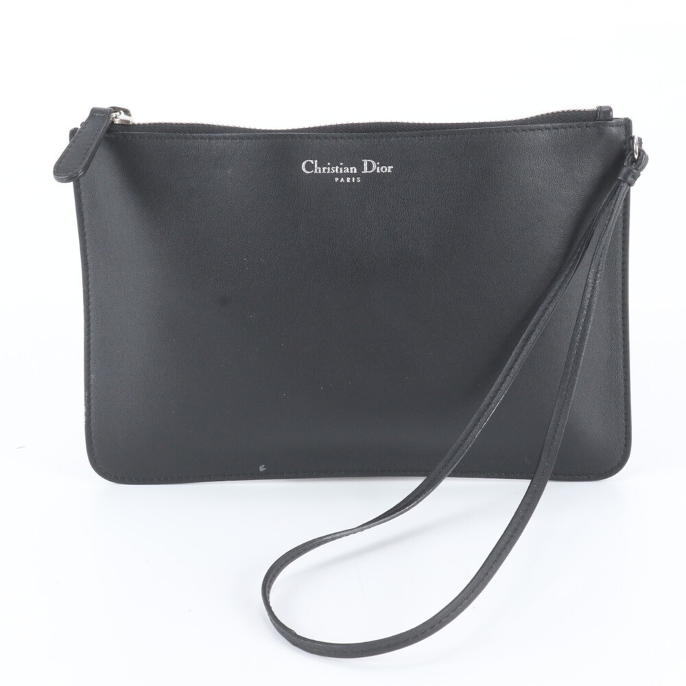 Christian Dior Leather Clutch Bag, Handbag, Second Pouch, Tote Black, Women's